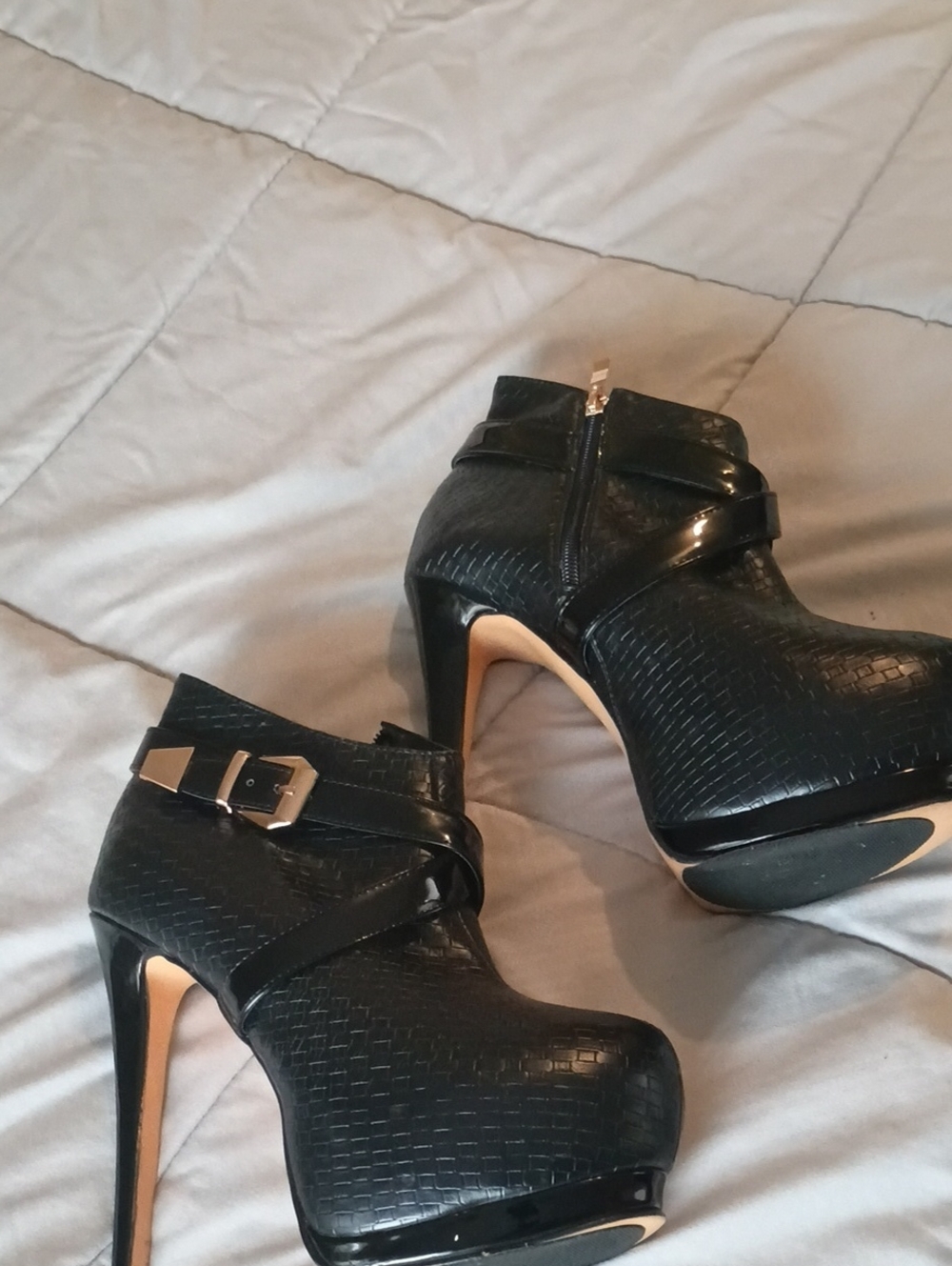 Women’s Black High Heel Ankle Booties with Buckle